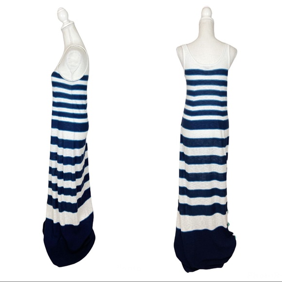 Vince Graduating-Stripes Sleeveless Maxi Dress Blue and White Cotton Size Small - Picture 3 of 8